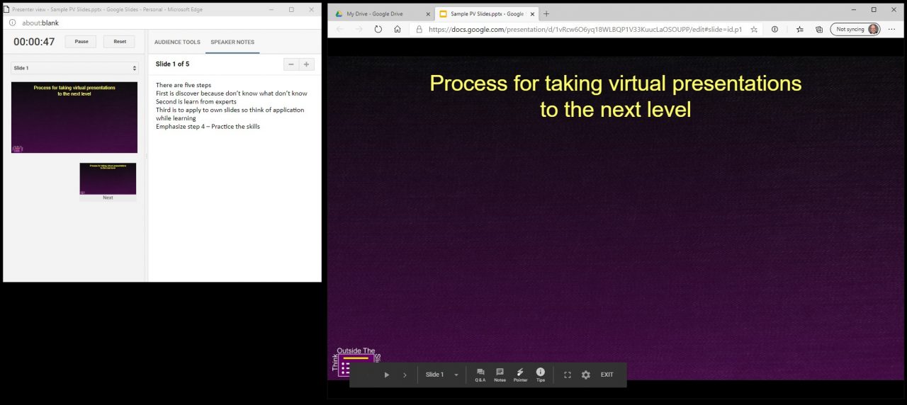 Use Google Slides Presenter View to see notes & show slides in Google