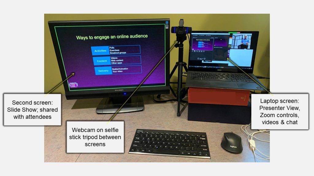 Put your webcam between 2 screens so you can speak directly to the  attendees in Zoom on Windows | Think Outside The Slide