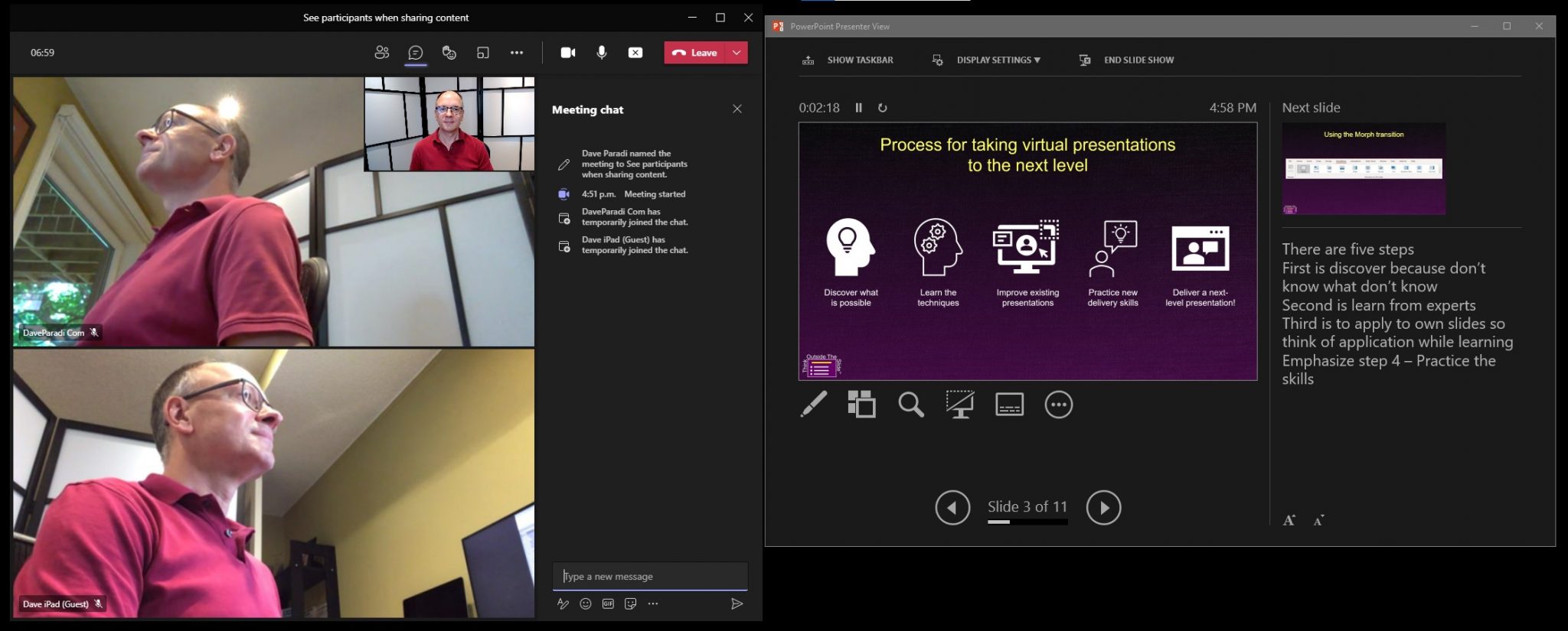 How to see the participants in a Teams meeting when you are sharing