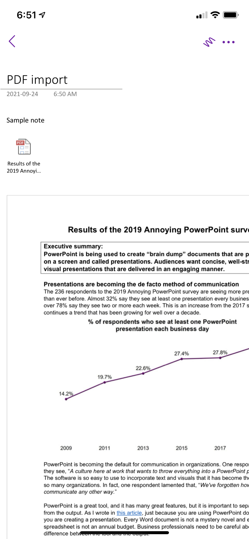 Adding a PDF document to OneNote in iOS or iPadOS so you can take notes ...