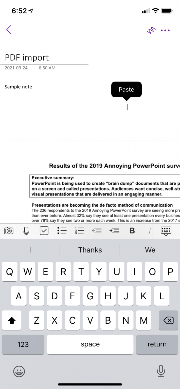 Adding a PDF document to OneNote in iOS or iPadOS so you can take notes ...