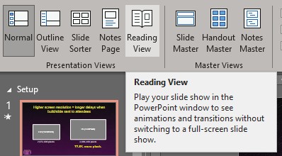 Use Reading View to Show PowerPoint slides in a window instead of full  screen | Think Outside The Slide